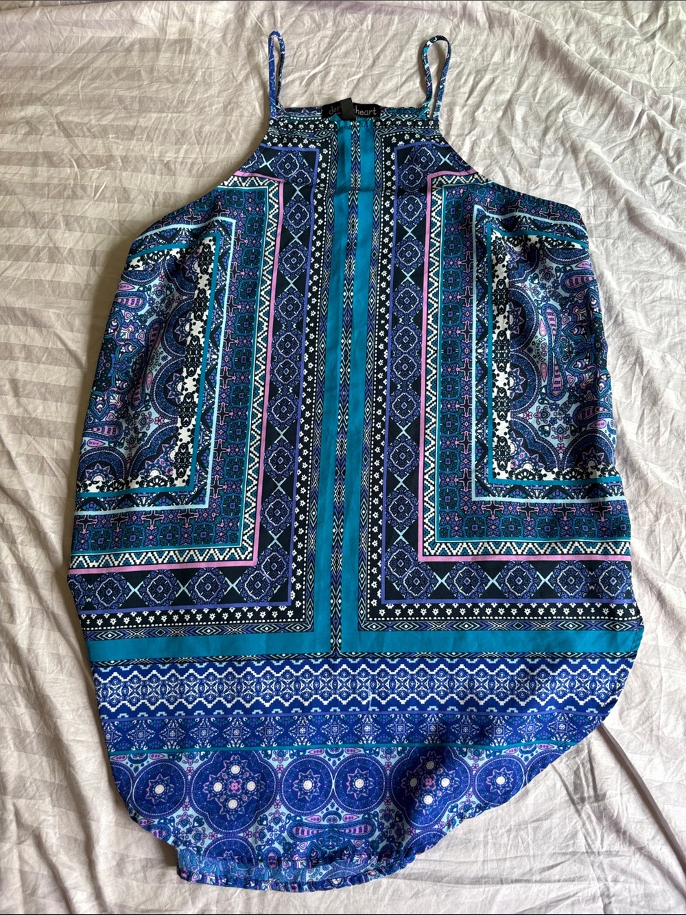Derek Heart Blue Teal Paisley Print Halter Tank Top